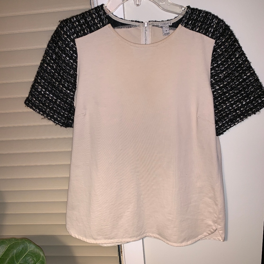 J. Crew Short sleeve cotton and tweed blouse